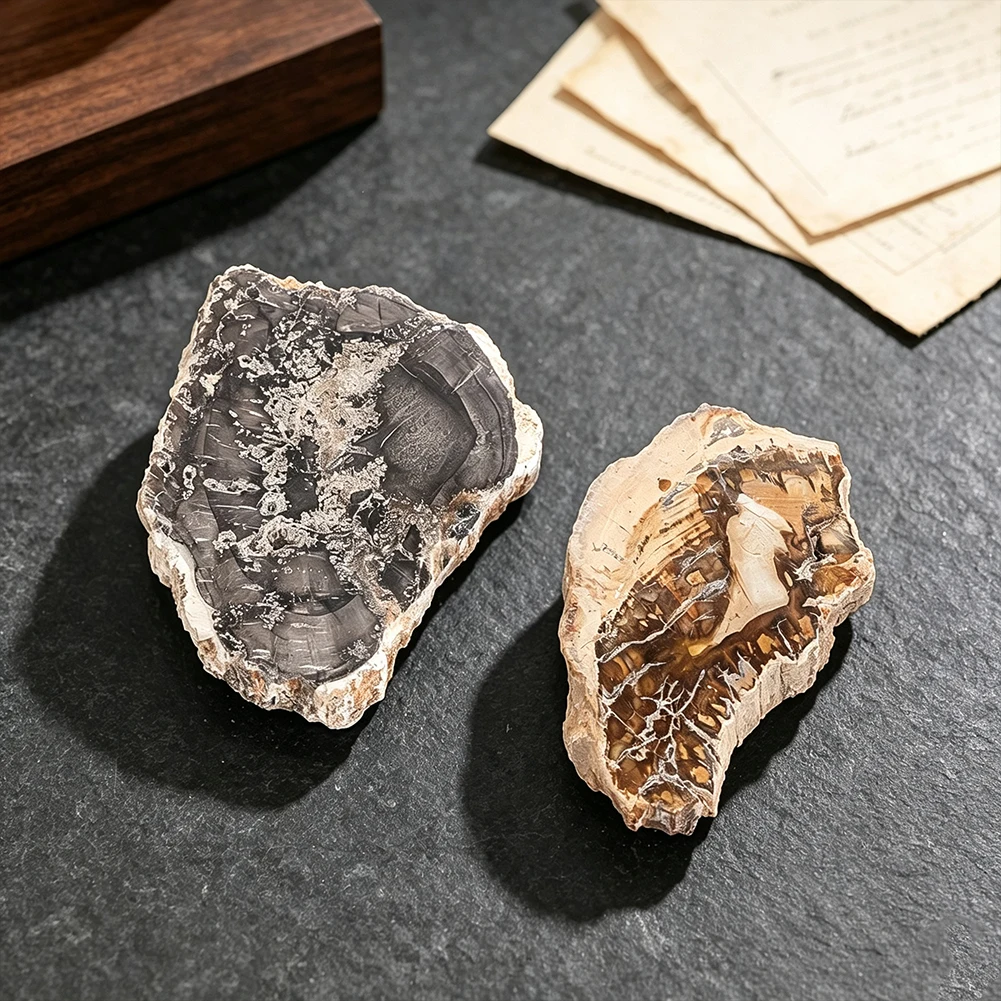 Natural Petrified Wood Slice Specimen Irregular Rough Mineral Stone Slab for Desktop Display Home Decor Collectible Ornament