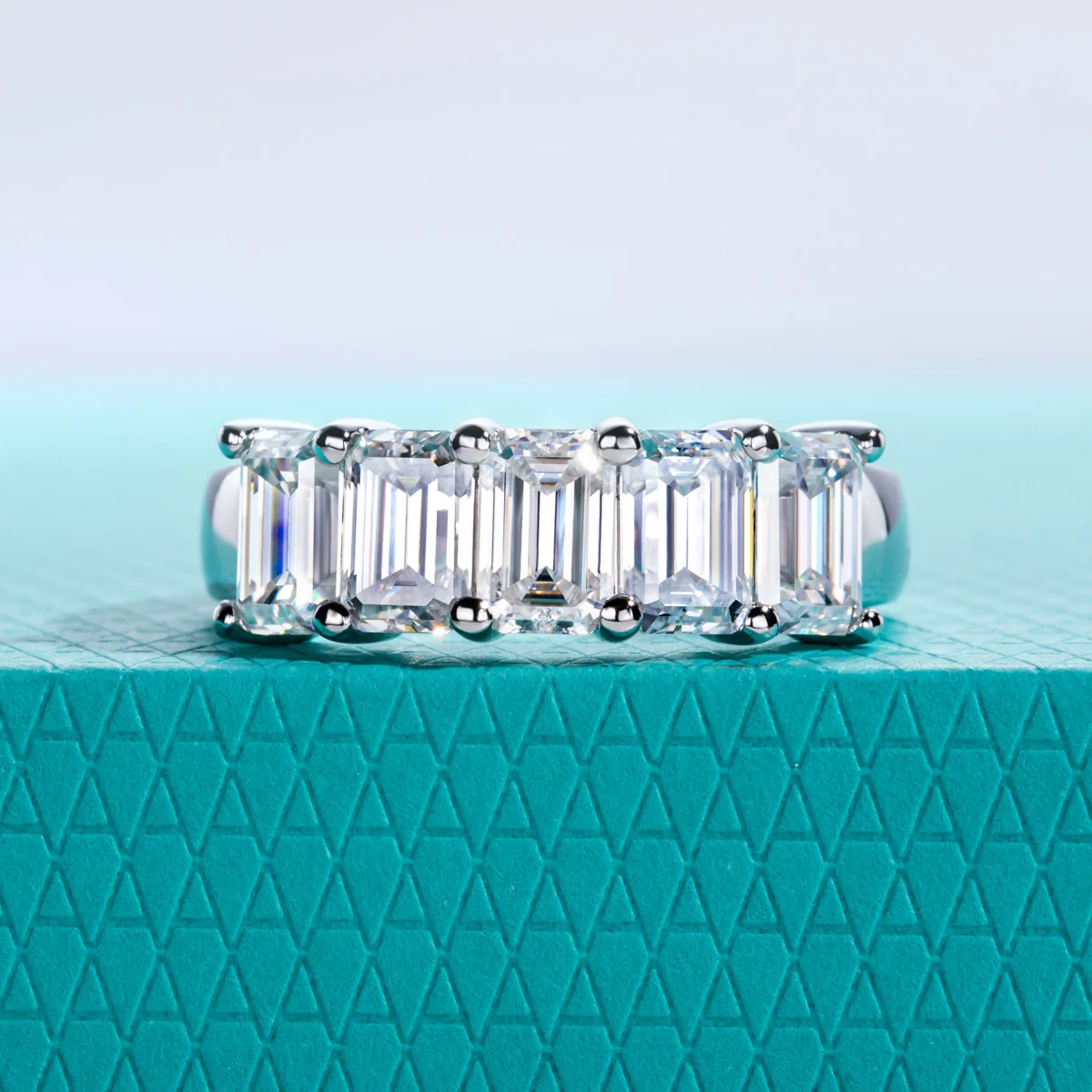 AnuJewel 0.6ct 3cttw Emerald Cut Moissanite Wedding Band Ring 925 Sterling Silver D Color Moissanites Promise Ring for Women