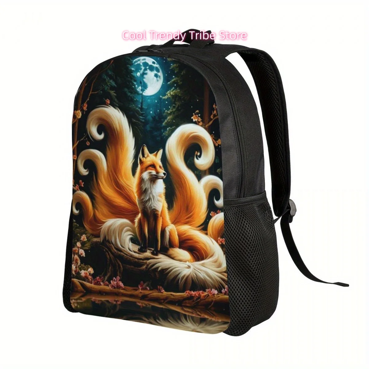 Fantasy Beautiful Fox Backpack Schoolbag, Lightweight Book Bag Laptop Bag, Large Capacity Computer Shoulder Bag For Travel Schoo