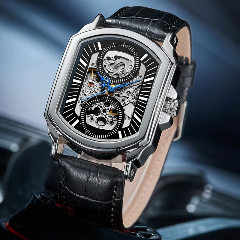New Men's Watch Automatic Mechanical Wristwatches Waterproof Fashion Leather Strap Skeleton Watches Male Clock Relogio Masculino