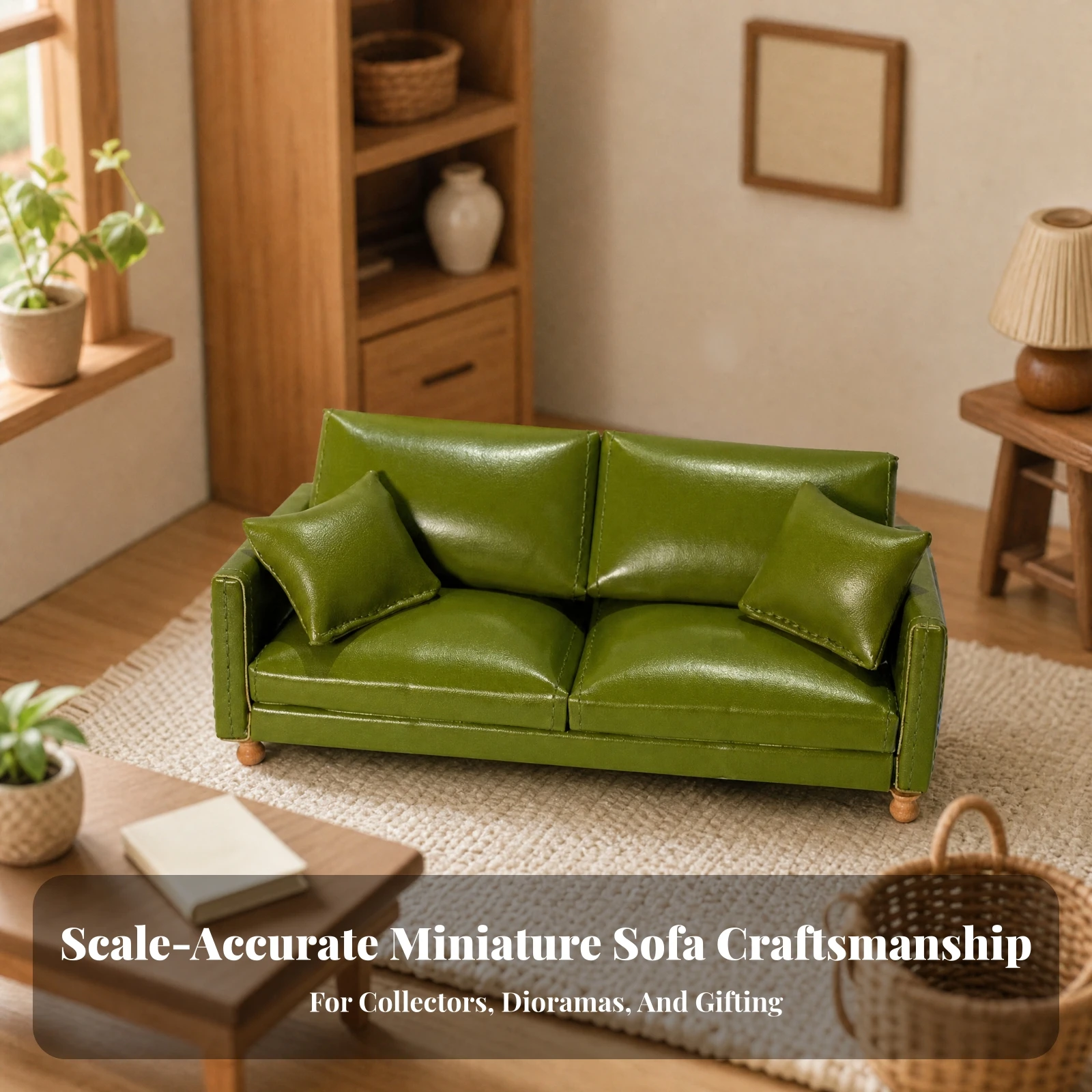 Miniature Three-Seat Sofa Toy Sturdy Tiny Upholstered Couch Toy Furniture Collectible for Children Aged 7 to 14, Dioramas
