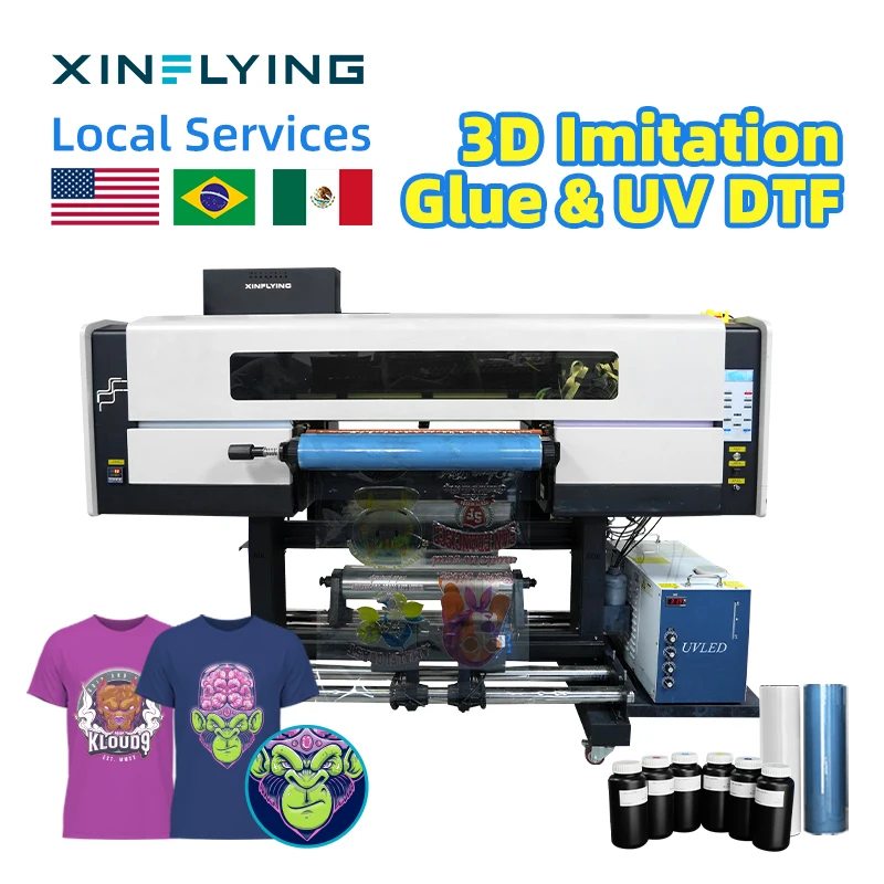 60cm Multifunctional 3D UV Glue DTF Printer With 4pcs I3200-U1 Heads For Fabric Integrated UV Sticker Printer