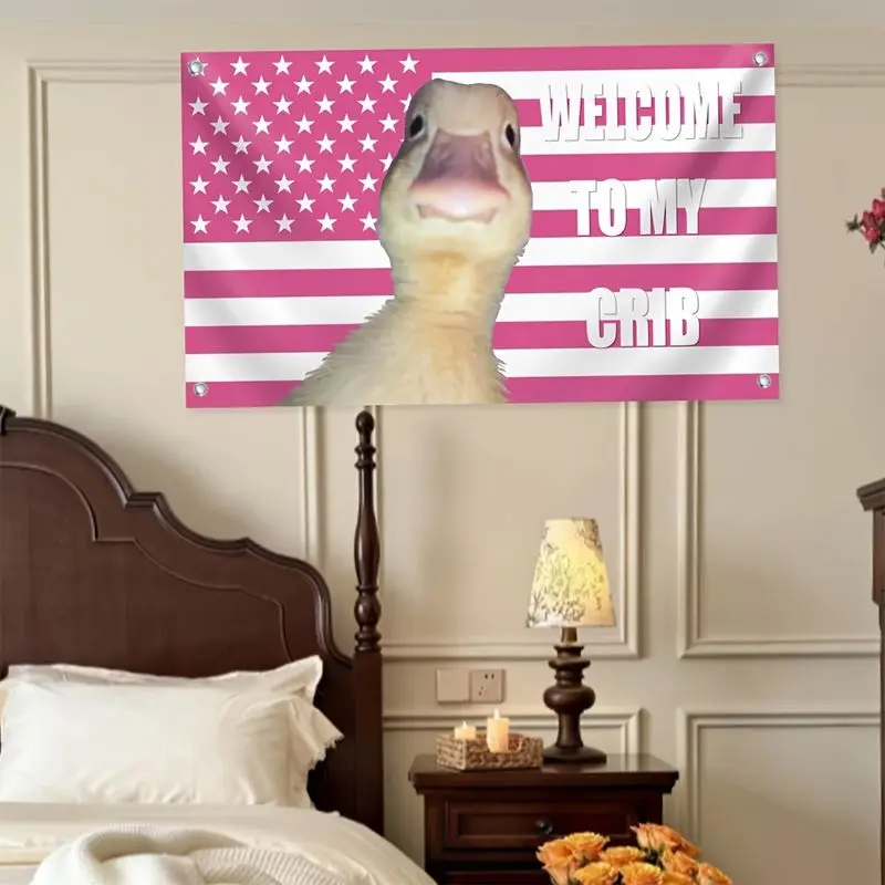 VIKAMA Pink White Star Bar Internet Celebrity Yellow Duck Fun Slogans Tapestry Background Hanging Cloth Room Decoration