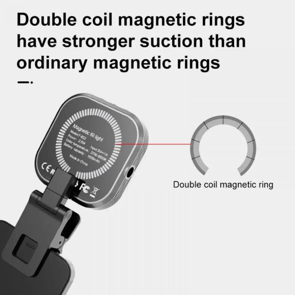 ミニユニバーサル磁気LEDフィルライト、MagSafe対応iPhone 12/13/14シリーズ用スマホ自撮りライト、クリップ付きLEDキューブフィルライトランプ