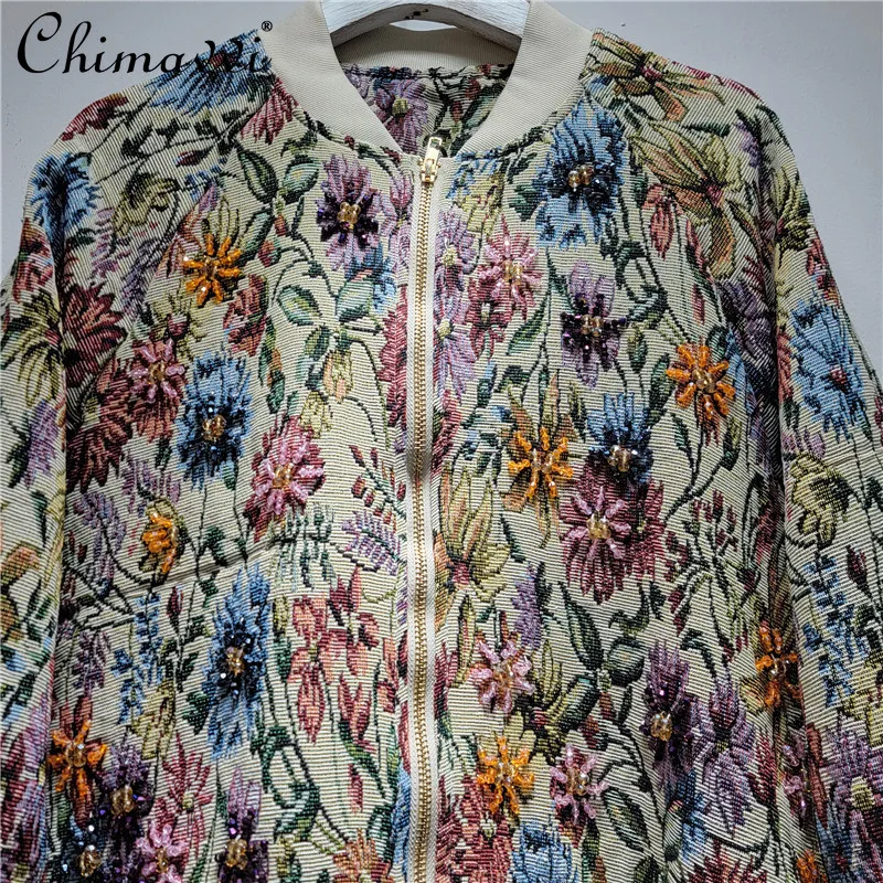 

French Fashion Streetwear Heavy Industry Beaded Embroidery Short Jacket Casual Luxury Long Sleeve Baseball Jackets Women Autumn