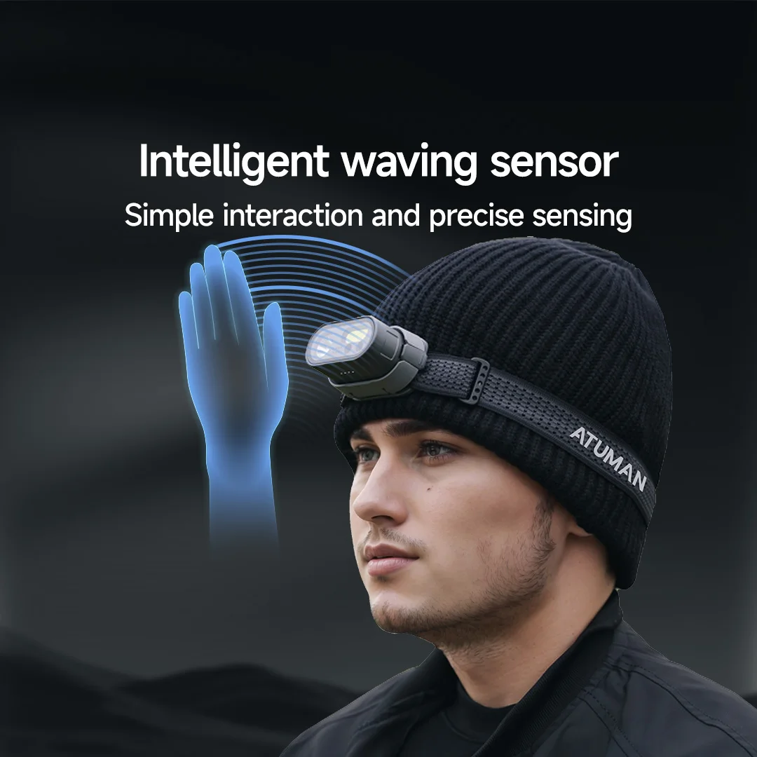 ATuMan/DUKA MH1 كشافات أمامية متعددة الوظائف، عدة USB قابلة للشحن محمولة قوية Led Cob محس حركة كشافات أمامية