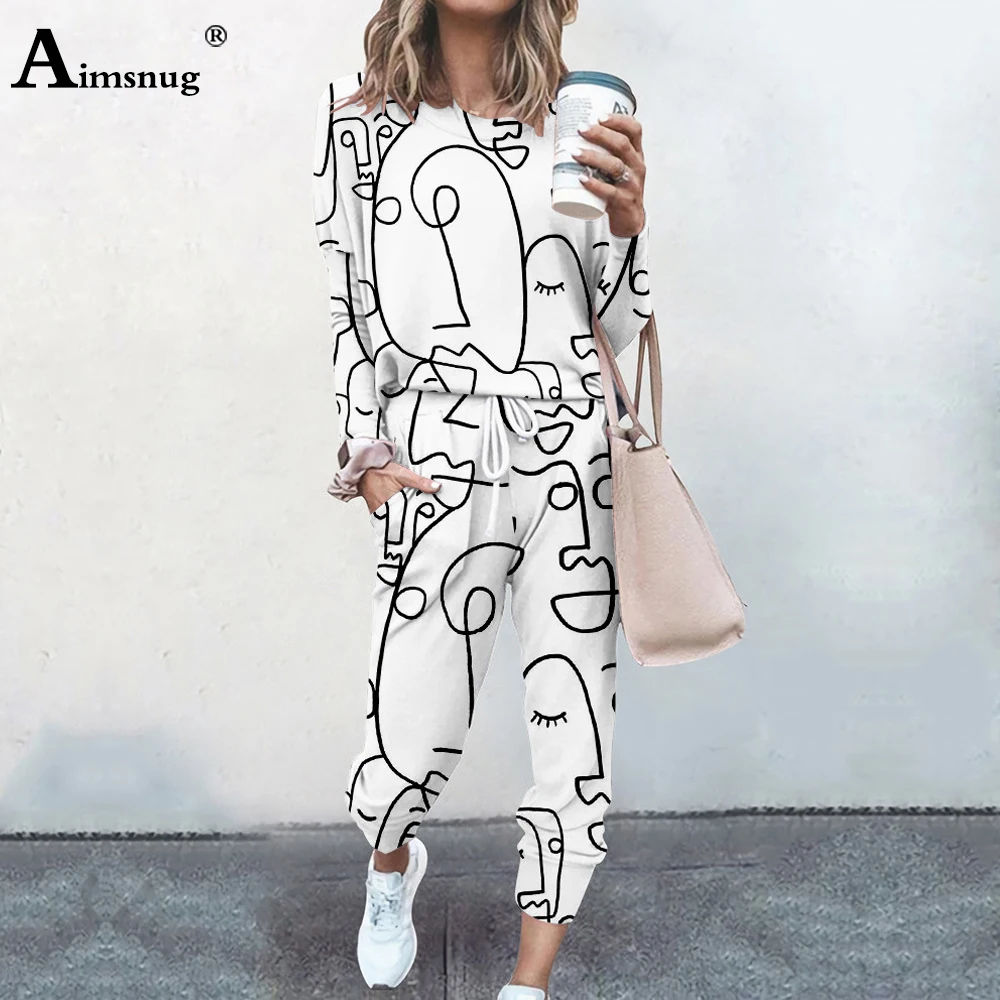 Aimsnug 2022 Autumn Tracksuit set women Fashion 3D Print Two Piece Sets long sleeve casual Sweatshirt and Pants 2Pcs Outfits