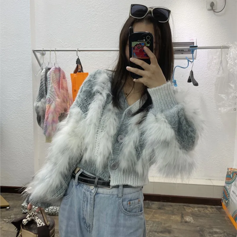 2023 Echt Bont Gebreide Wasbeer Bontjas Jas Mode Streep Trui Lady Natural Fur Wedding Party Groothandel Vest