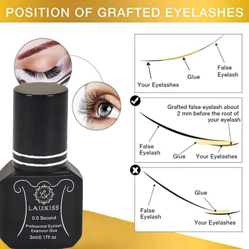 5ml Eyelash Extension Glue 0.5-1 Seconds Fast Drying Eyelashes Glue Pro Lash Glue Black Adhesive Retention Long Last 5-8Weeks