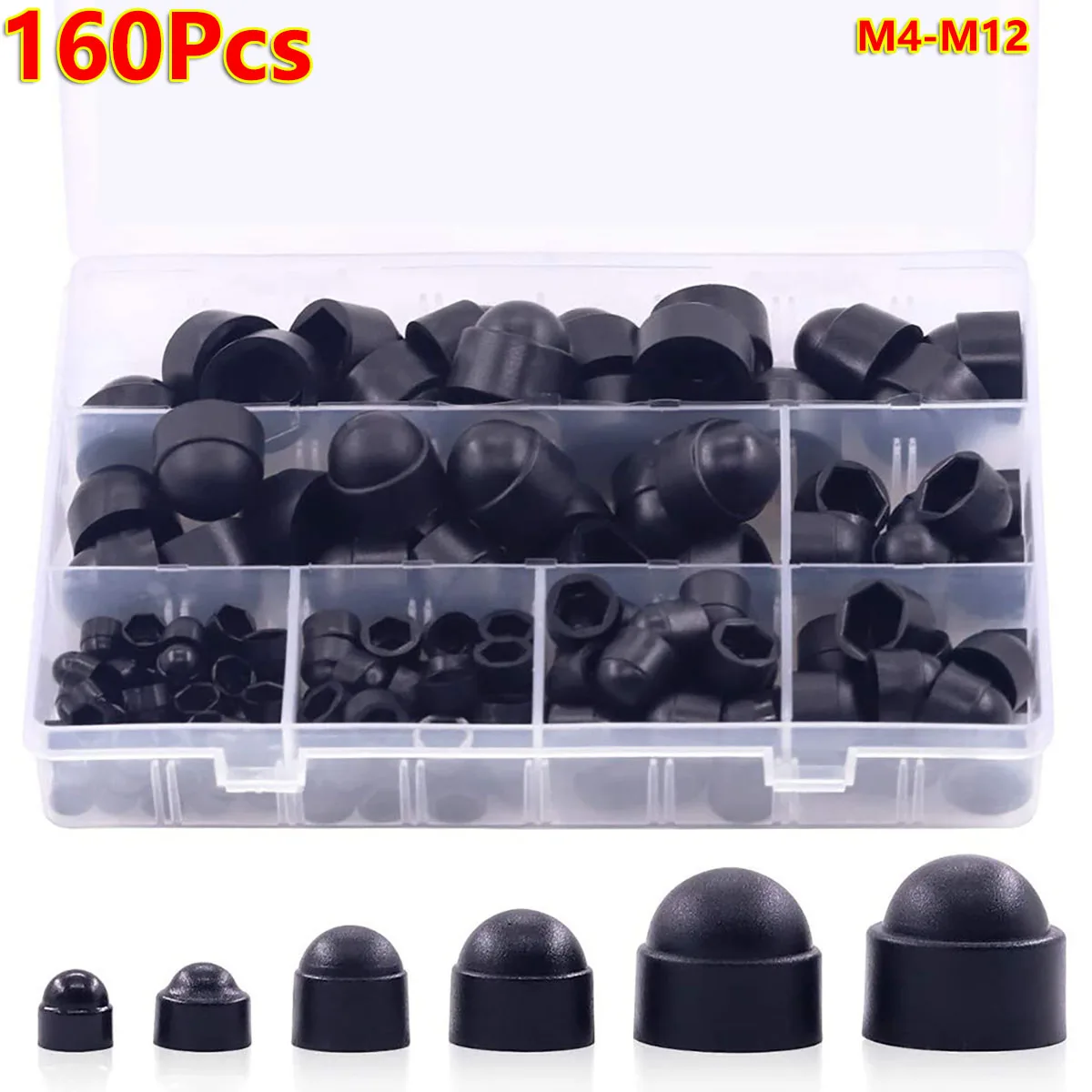 160Pcs Nylon Nut Caps Kit Protective Caps M4 M5 M6 M8 M10 M12 Hex Dome Covers for Screws Bolts Plastic Screw Exterior Decoration