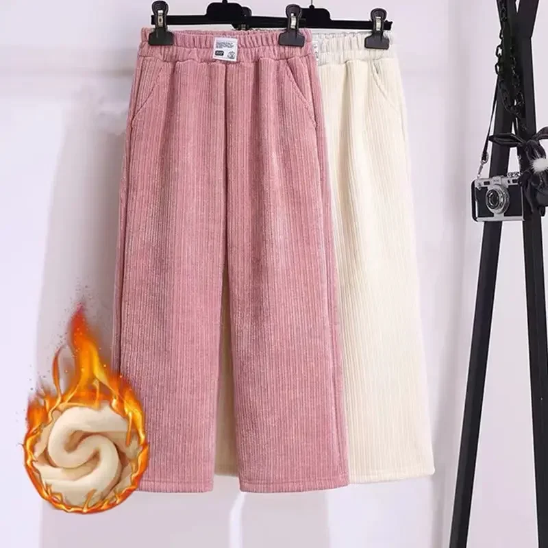 

2025 зимние теплые флисовые брюки для девочек, детские повседневные брюки