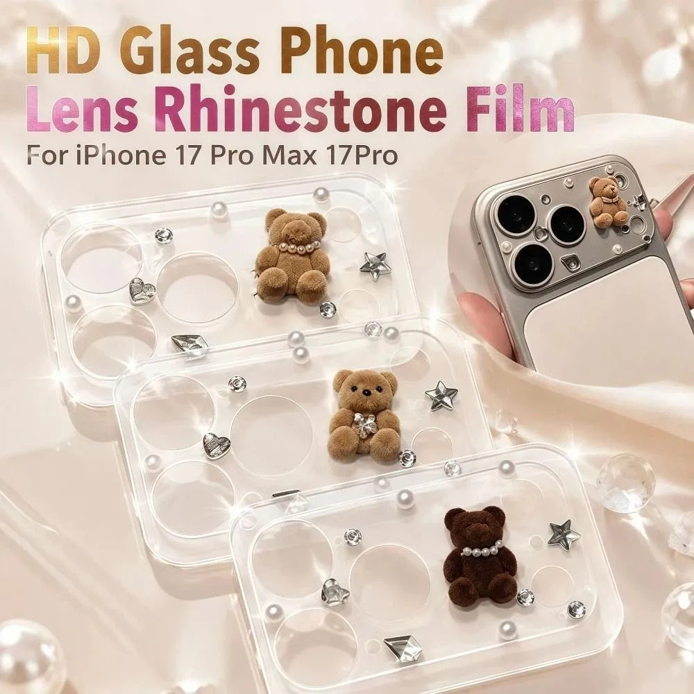 Transparent Glass Phone Camera Lens Protector Sparkling Clear HD Phone Lens Glass Rhinestone Film for iPhone 17 Pro Max 17Pro