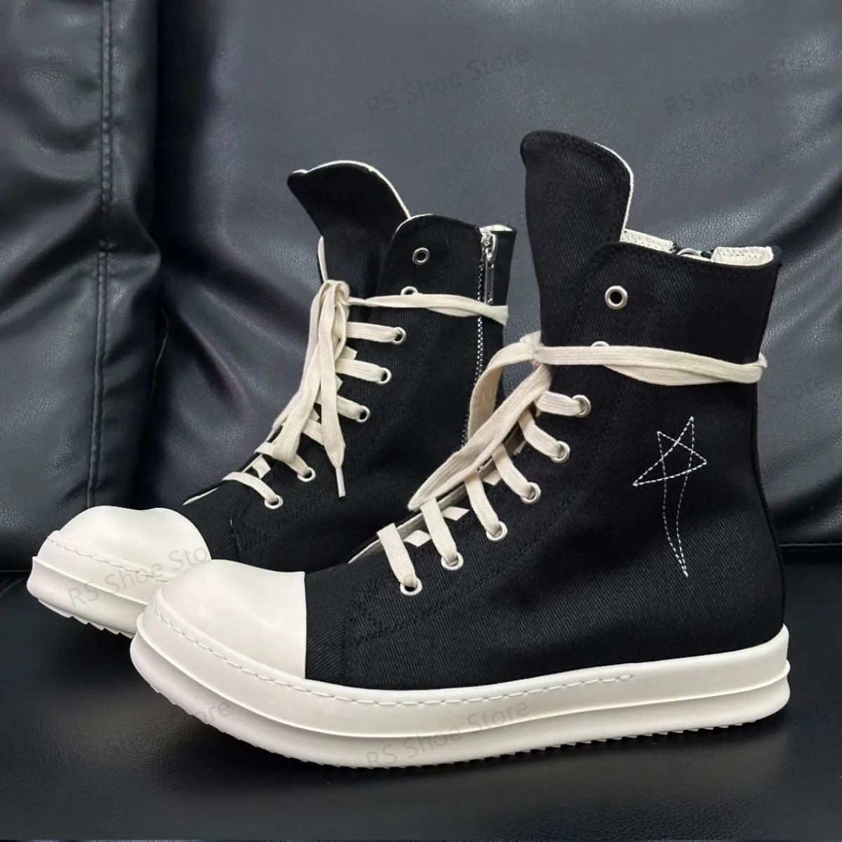 Ro Design classique botte en toile noire chaussure haute hommes chaussures décontractées de luxe fermeture éclair femmes Sneaker s bottines baskets