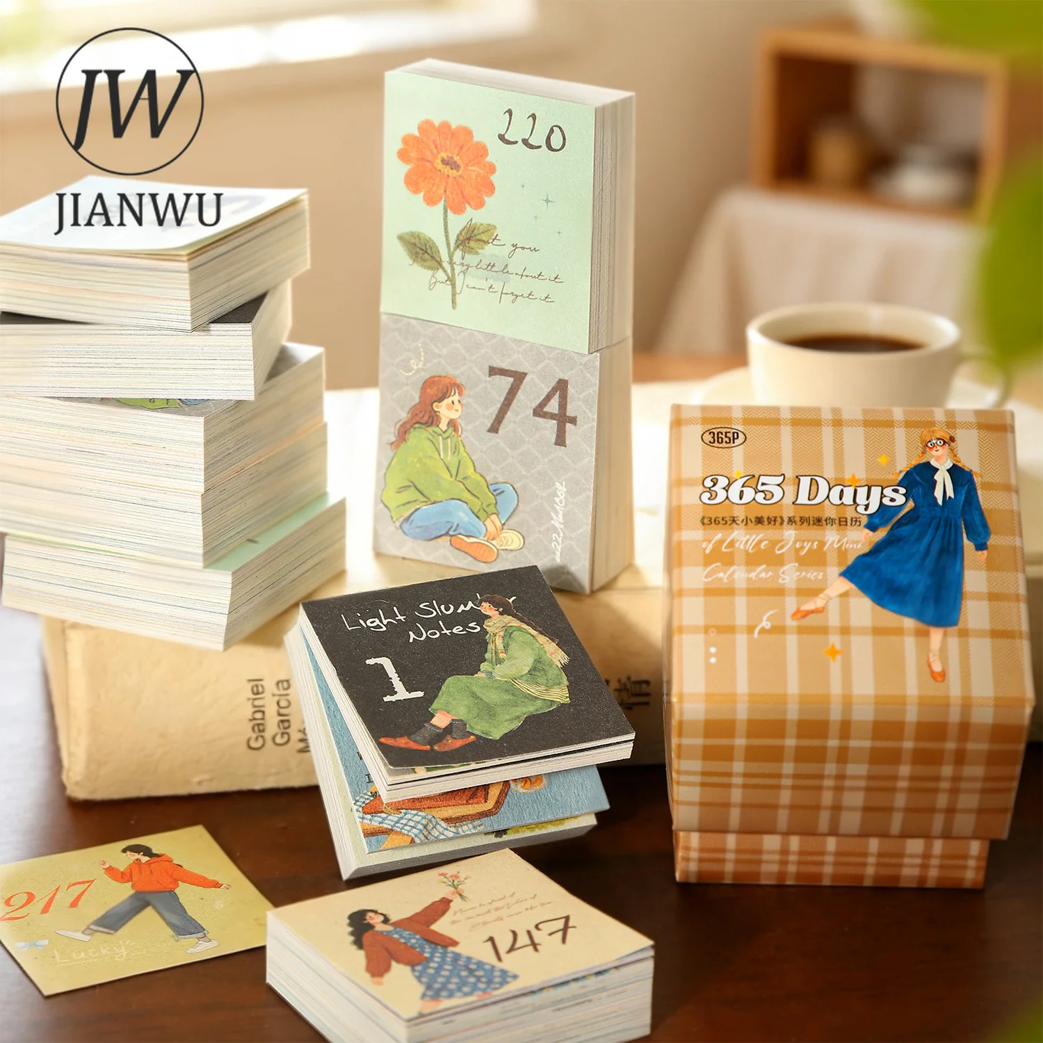 JIANWU 365 Days Cute Life Girl Character Material Collage Mini Calendar Creative DIY Journal Student Supplies Stationery