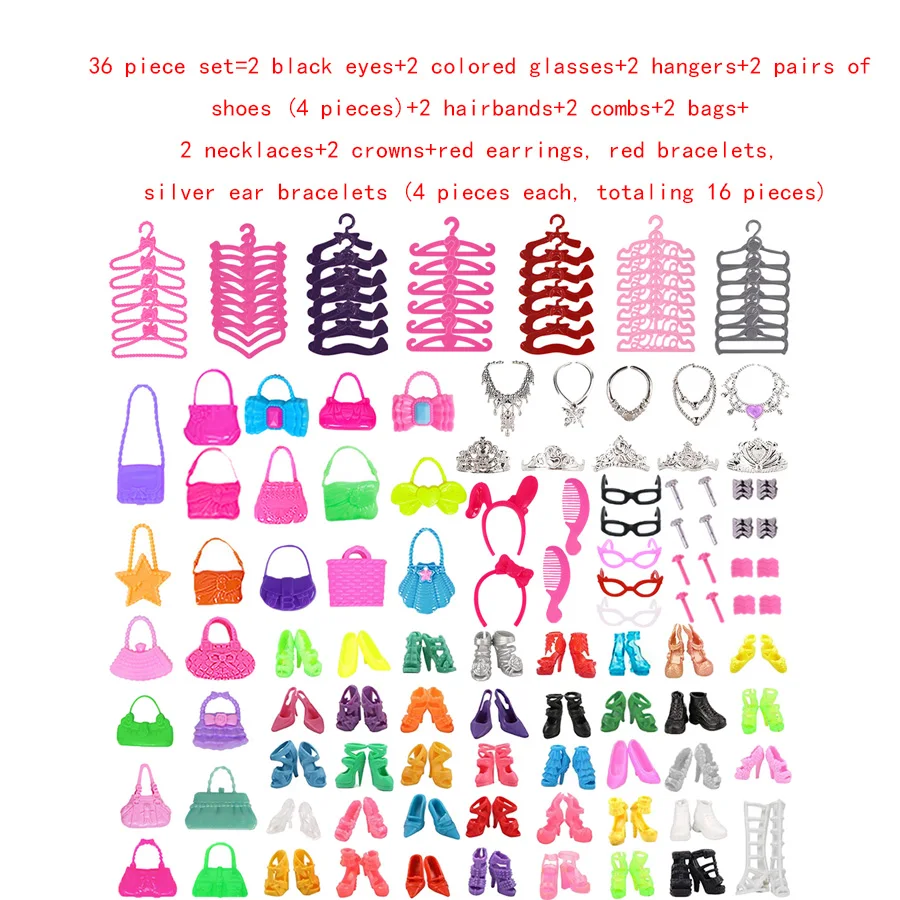 32/36/41/66-delige set geschikt voor 30 cm poppenkledingaccessoires, willekeurige kleding, schoenen, kettingen, brillen, tassen, set