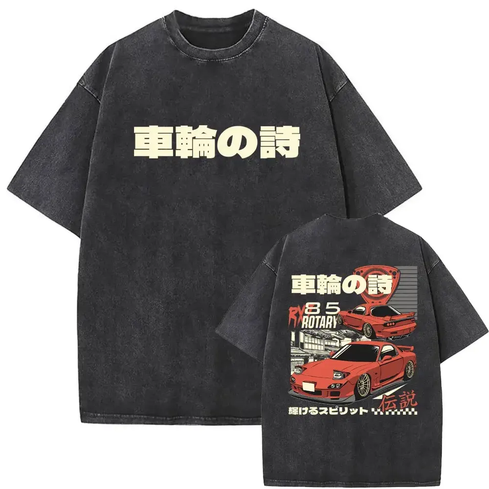 

Anime Initial D Drift AE86 Washed Vintage Print T-shirt RX-7 R34 Skyline GTR JDM T-shirts Men's Harajuku Cozy Oversized T Shirts