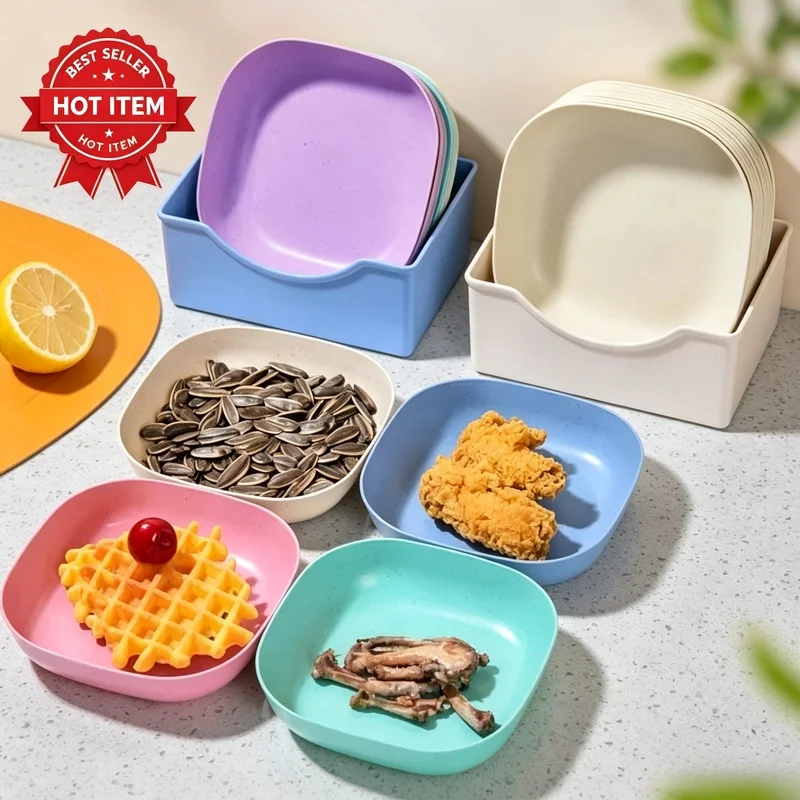 10Pcs Macaron Color Snack Plate Set, Simple Spit Bone Tray Candy Fruit Cookie Cake Storage Plate Kitchen Table Decor Accessories