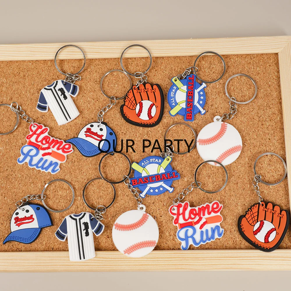 12Pcs Sports Baseball Game Theme PVC Keychains Backpack Pendant Toys for Birthday Party Favors Baby Shower Wedding Guest Gift