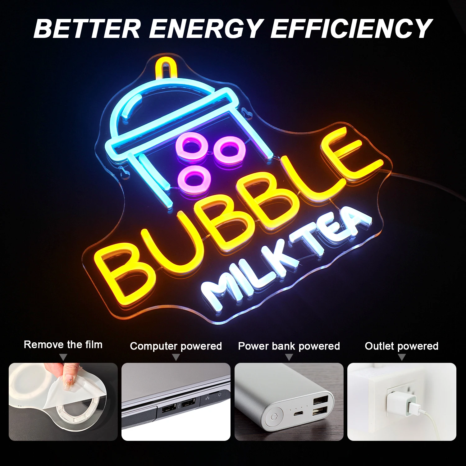 Imagem -04 - Bolha de Leite Chá Neon Sign Led Parede do Quarto Boba Tea Light Decor Usb Powered Pendurado Acrílico para Leite Chá Bar Cafe Shop Decor