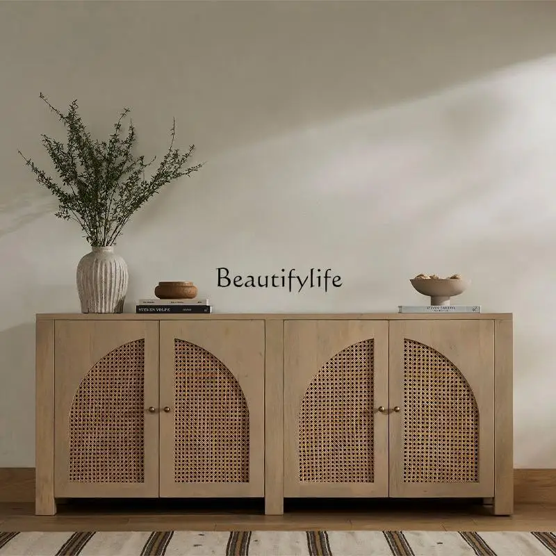 French antique dining side cabinet integrated against the wall retro solid wood aisle storage cabinet