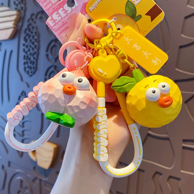 Cute Woodcarving INS Style Vegetable and Fruit Series Keychain Creative Funny Fruit Peach Keychain Bag Pendant Gift