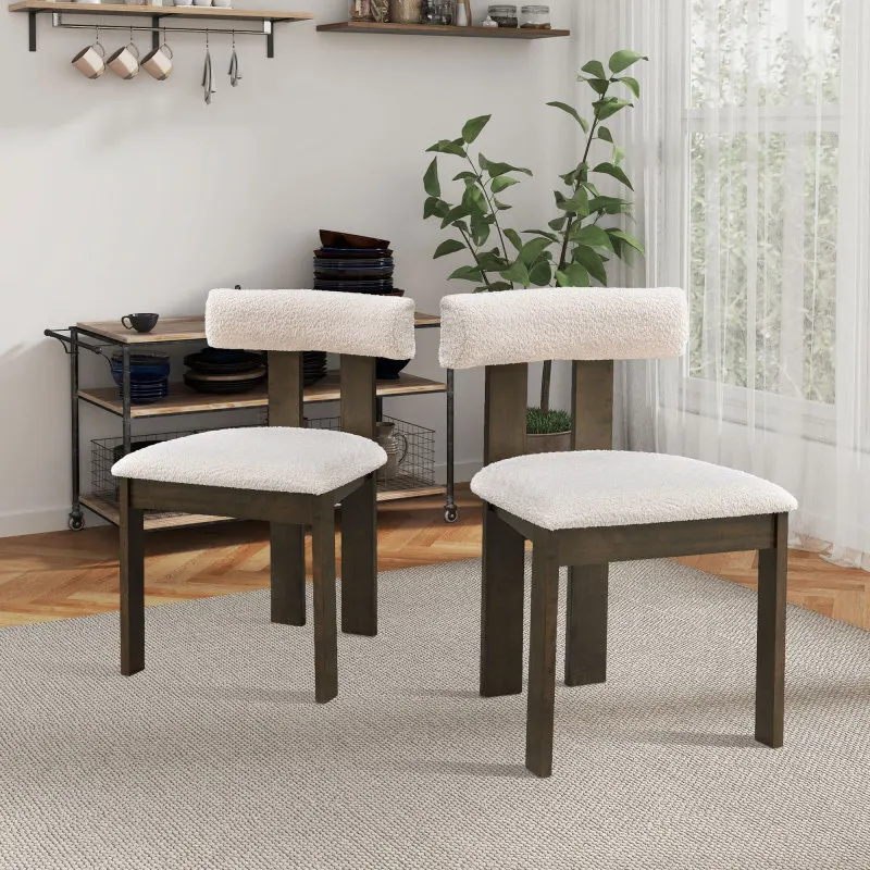 Set Of 2 Boucle Upholstered Chairs Mid Century Modern Kitchen With Open Back Farmhouse Wooden Side Chairs For Dining