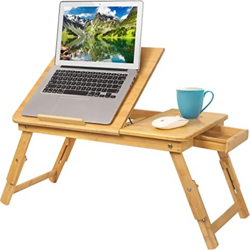 Folding Laptop Desk for Bed Portable Computer Tray for Sofa Table for Writing 4 Angles Adjustable Laptop Table with Cup Holder