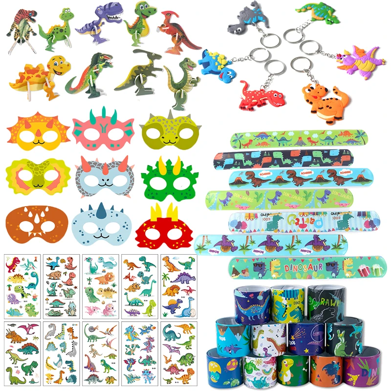 Dinosaur Themed Party Supplies Cartoon Dinosaur Sticker Clap Circle Bracelets Kids Boys 1st Birthday Party Favor Carnival Prizes