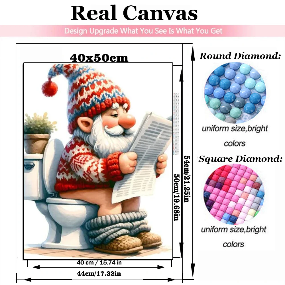 5D DIY Diamond Painting New 2024 Diamond Embroidery Gnome On The Toilet Newspaper Mosaic Jewelry Cross Stitch Home Decoration