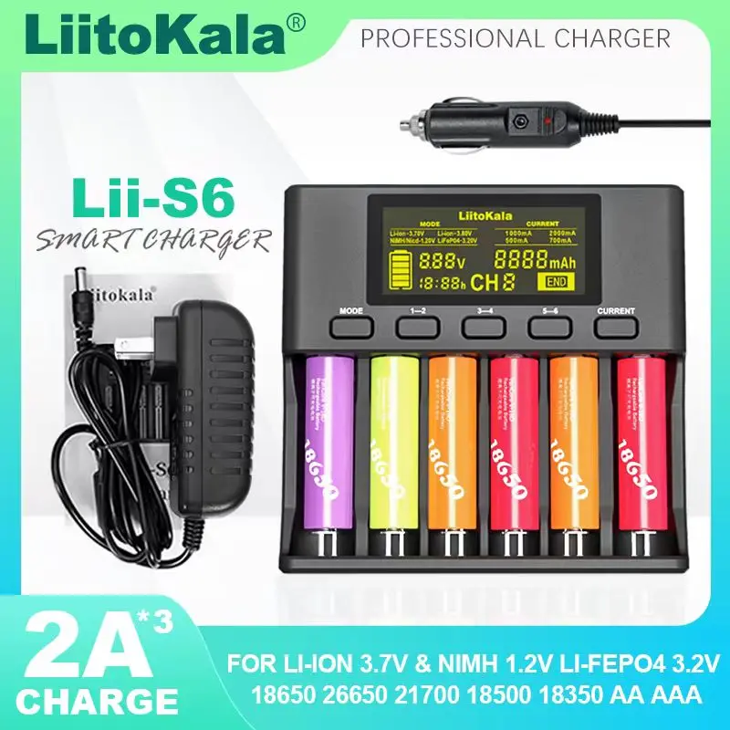 LiitoKala Lii-S12 Lii-S6 Lii-PD4 Lii-600 3.7V 18650 Battery Charger Auto-Polarity Capacity Detect 18350 26650 21700  1.2V AA AAA