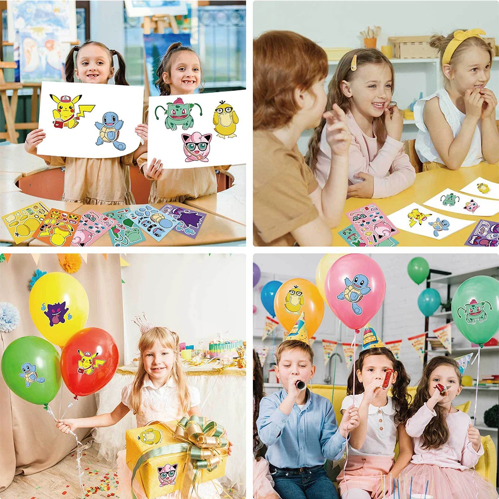 8/16 feuilles dessin animé drôle Puzzle Pokemon autocollants faire un visage éducatif enfants cadeau créatif jouet Puzzle assembler décalcomanies travaux manuels