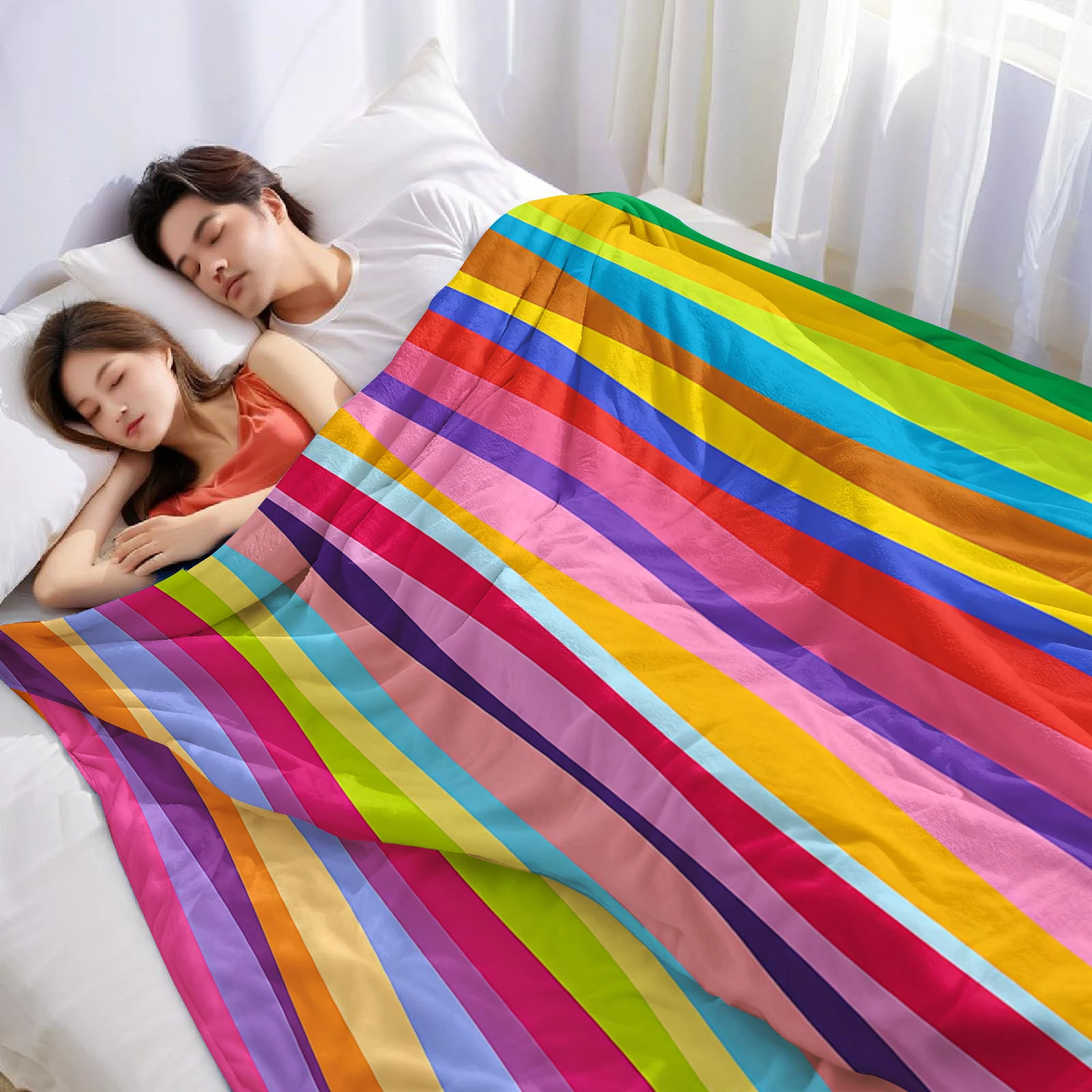 Rainbow Wavy Vertical Stripe Cartoon Anime Print Flannel Blanket Soft Warm Throw for Kids Bedroom Sofa Bed Christmas Office Car