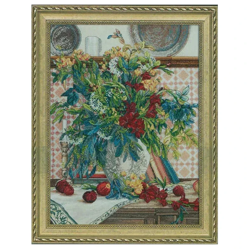 Amishop Heirloom Collection Counted Cross Stitch Kit Autumn Retreat Flowers On The Table Bucilla45669 DIY Home Needlewrok