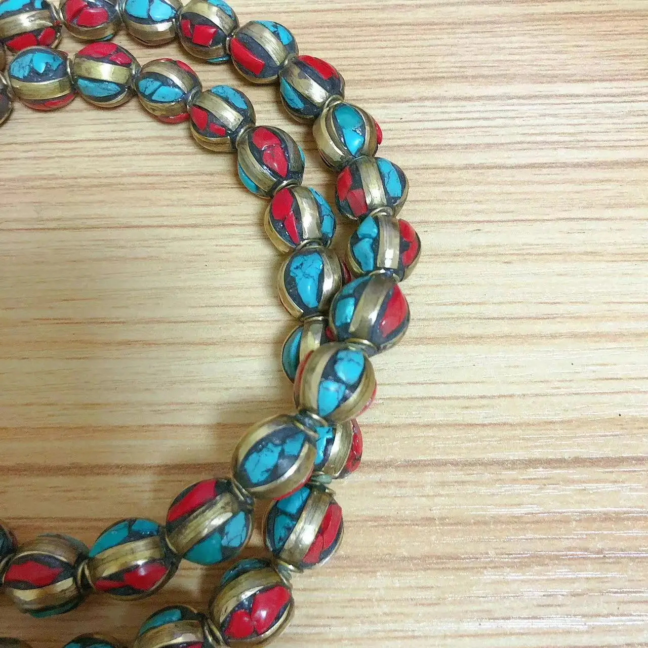 BD279 Wholesale Nepal Handmade Beads Brass Colorful Stone 11mm Round DIY Beads For Jewelry Making 50 Pieces Beads