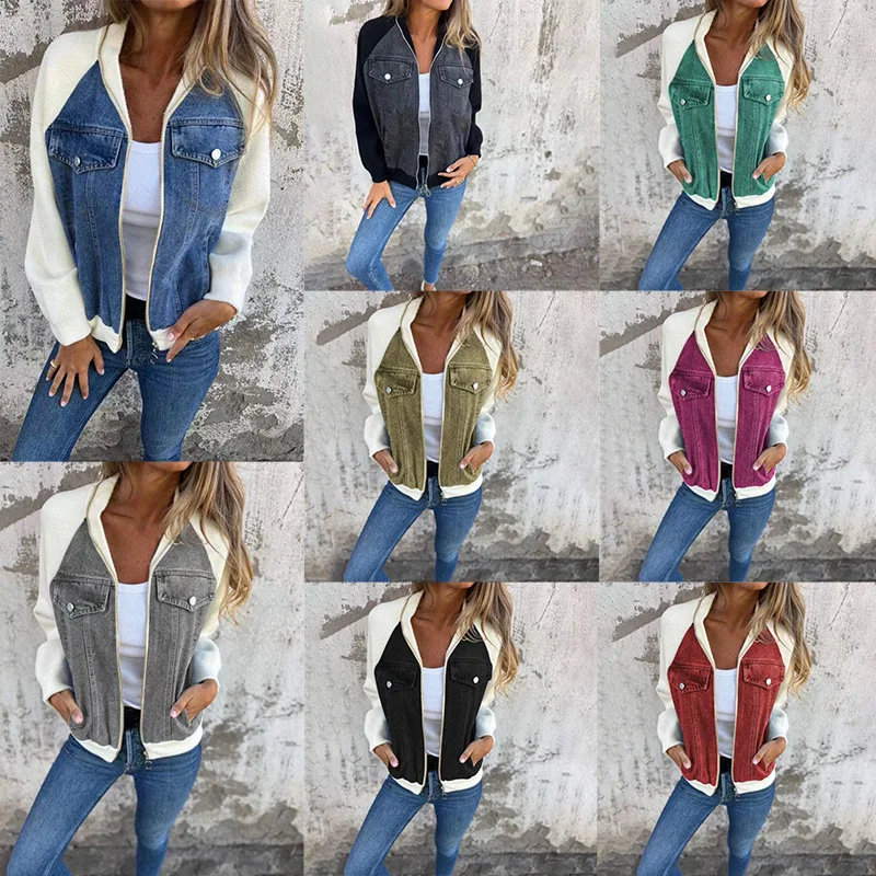 

Denim Style Patchwork Jacket Casual Fashion Shoulder Sleeve Outerwear Women's Short Coat Thin Model European Style Summer