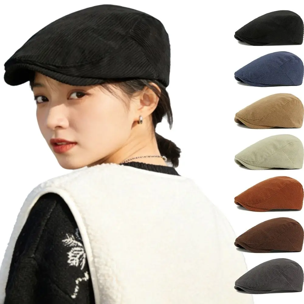 Trendy Solid Color Corduroy Beret Hat Big Size Adjustable Newsboy Hat Vintage Style Ivy Cap Autumn Winter