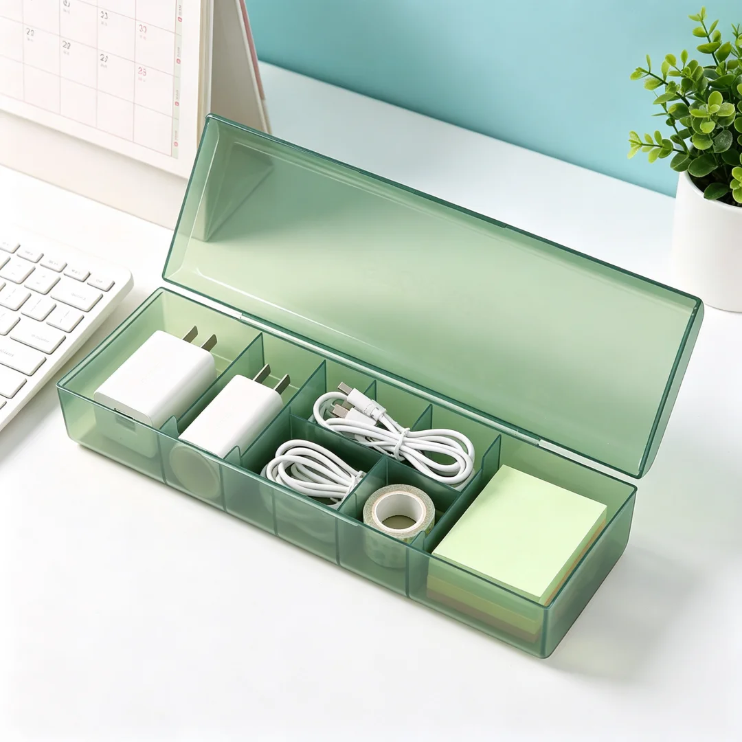 Data cable storage box, desktop organizer box, phone charger, USB cable splitter, winding device organizer box