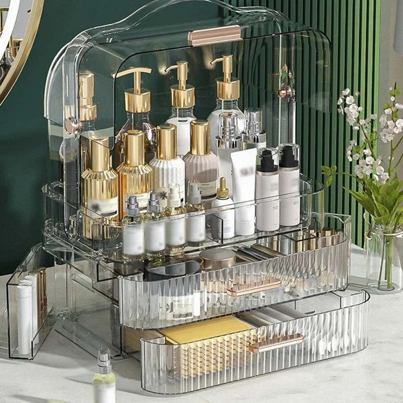 

New Transparent Desktop Cosmetics Storage Home Bedroom Bathroom Dust Skin Care Products Lipstick Organizer