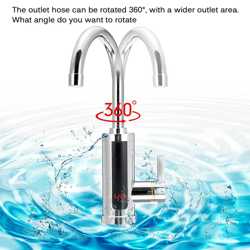 3000W Electric Kitchen Water Heater Faucet Tap Instant Hot Water Cold Heating Faucet Tankless Water with LED Digital Display