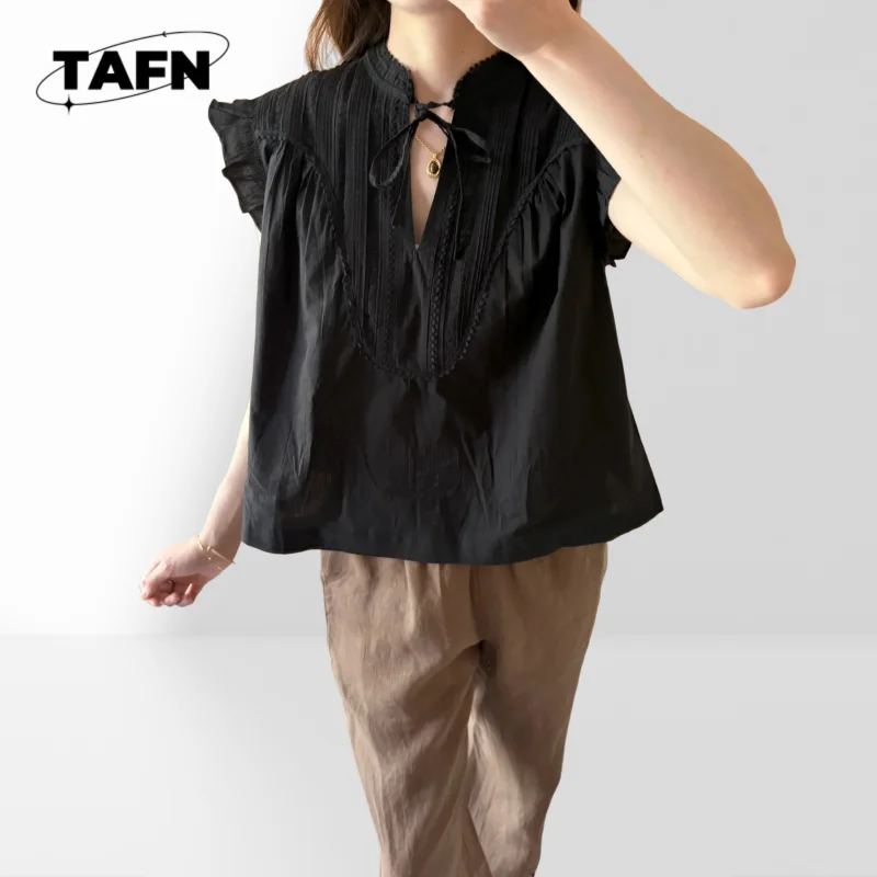 Shirt met vliegende mouwen High Street-textuur Trendy comfortabel mooi, bijpassend jasjevest voor buitenverkenningAG1518