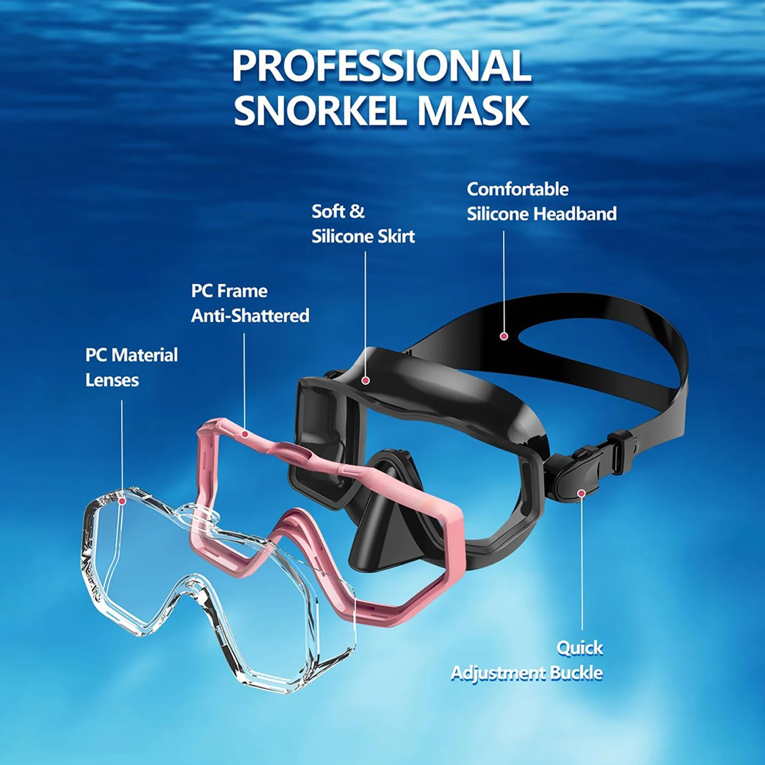 2026 New Upgrade Diving Mask Swimming Goggles Scuba Snorkel Inner Silicone Tempered Glass Panoramic HD For Adult Youth Anti-Fog