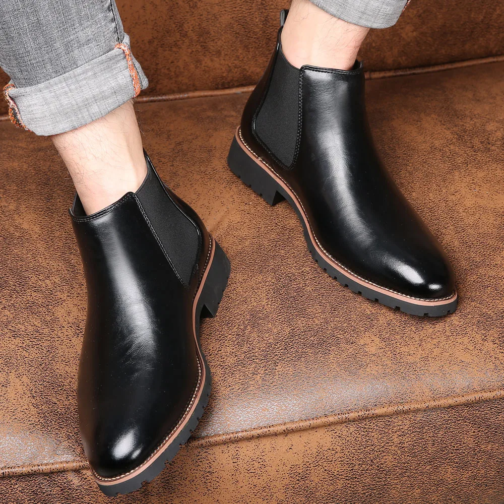 Men Classic Retro Leather Chelsea Boots for Man Fashion Ankle Mens Casual British Style Short Boot High-Top Shoes