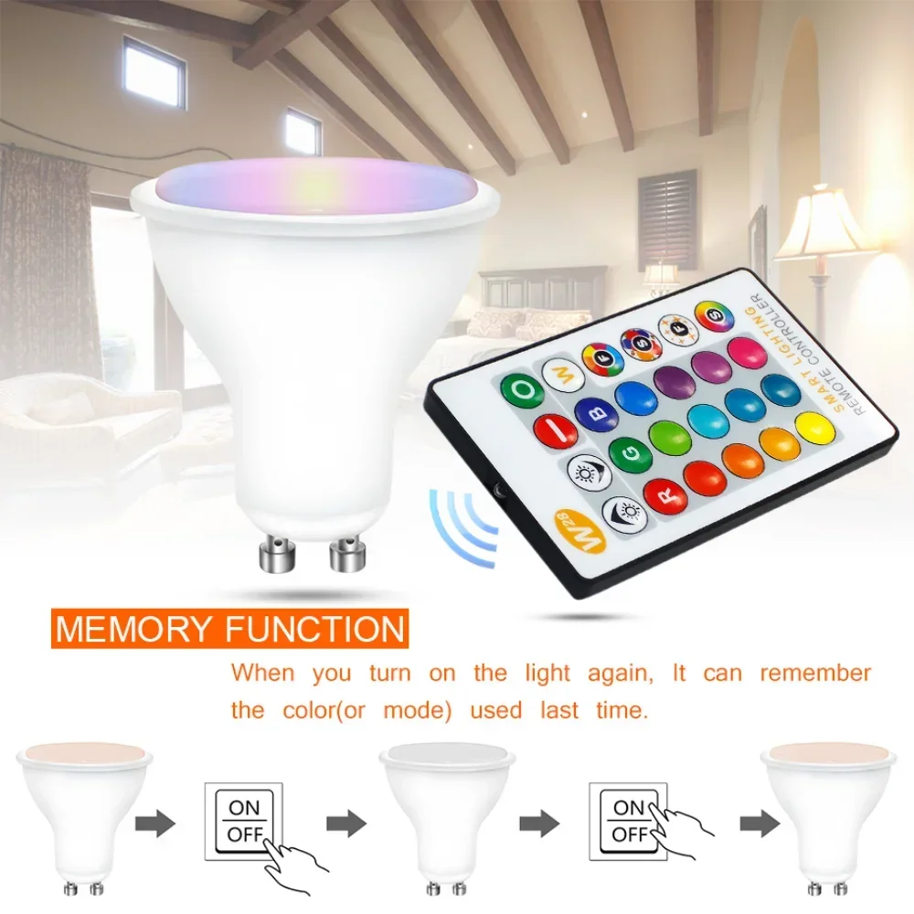 

GU10 RGB LED Bulb 8W IR Remote Control AC 220V Atmosphere Night Lighting Colorful Changeable Decorative Lights Warm white