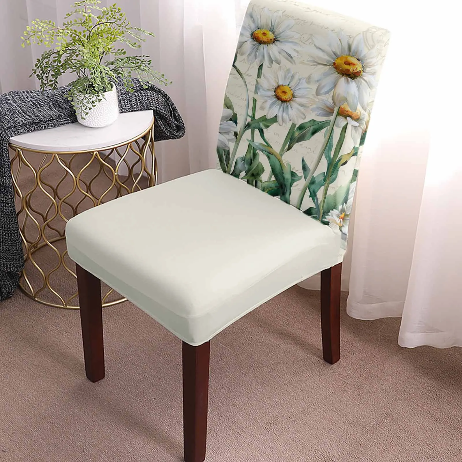 Spring Flower Daisy Retro Dining Chair Covers Spandex Stretch Seat Cover for Wedding Kitchen Banquet Party Seat Case