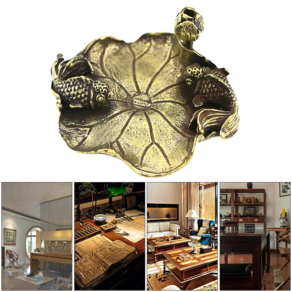 

1pc Brass Paperweight Lotus Leaf Fish Design Desktop Decoration Home Office Lovers Tabletop Sculpture Pen Holder Craft