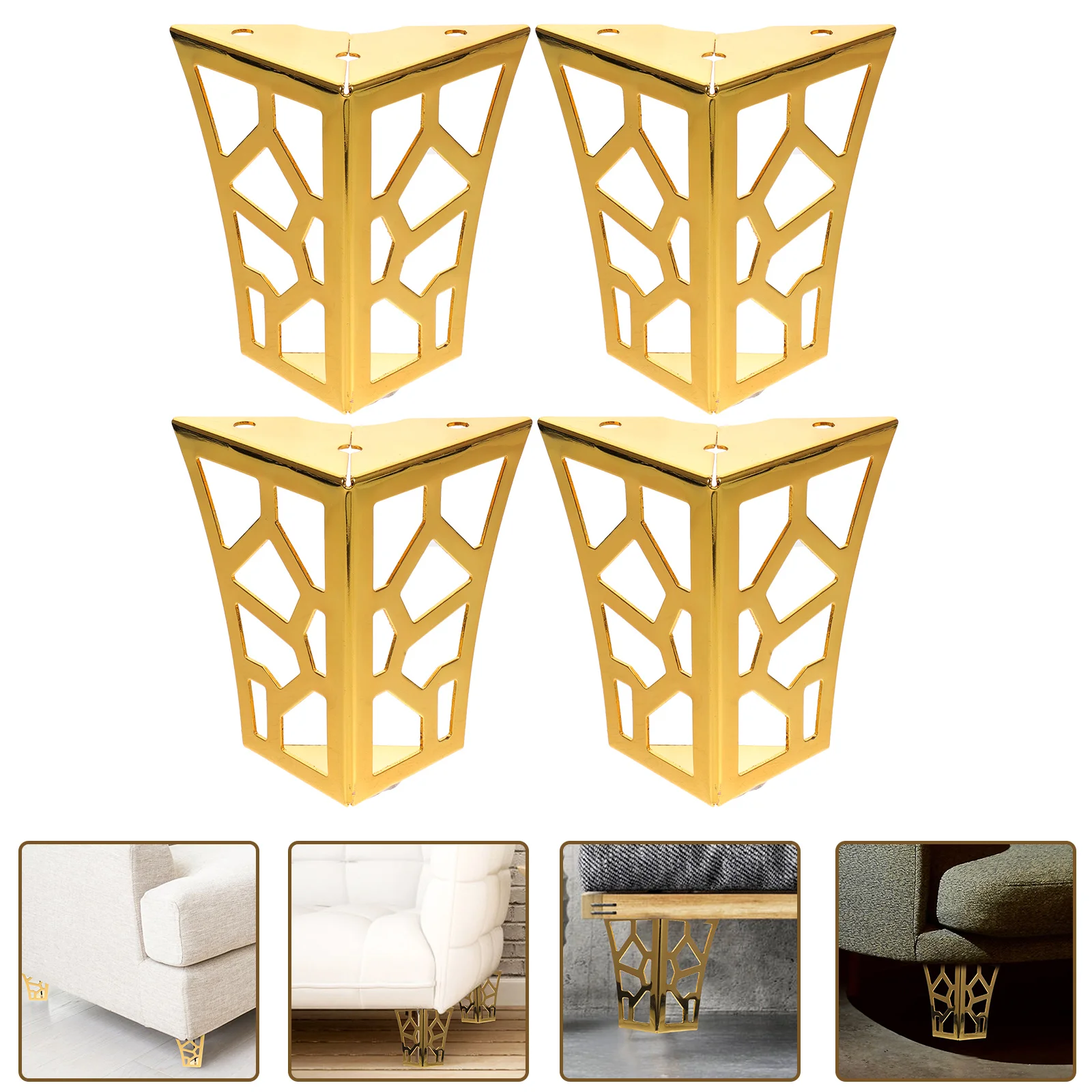 

4pcs Golden Sofa Feet Furniture Legs Hollow Out Design Non-skid Metal Support For Cabinets Dressers Coffee Tables