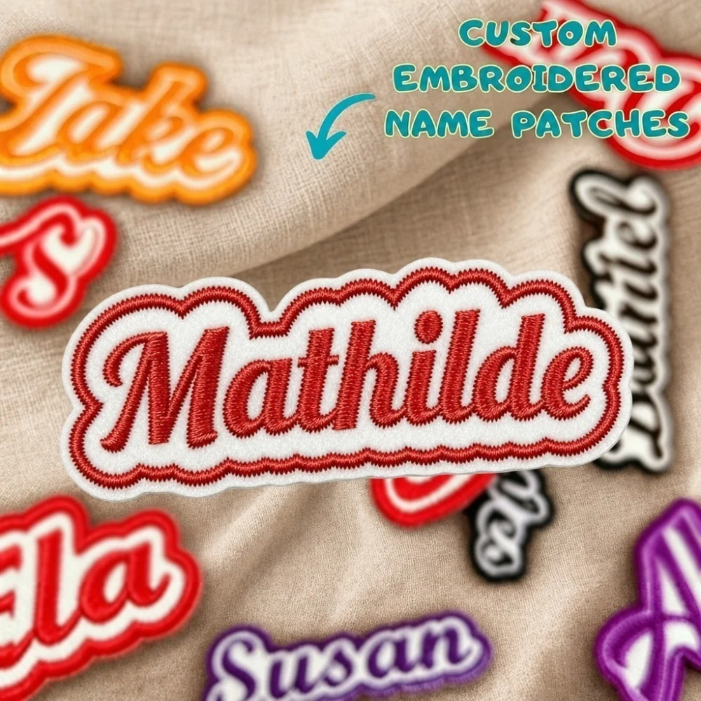Personalized Script Name Embroidered Patch,Double Outline Cloud Edge Iron-on Adhesive Badge,Sewable Applique for Cap  DIY Decor
