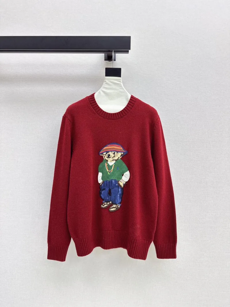 2024 Autumn/Winter New Women's Sweater Fashion Loose Cartoon Teddy Bear Sweater Round Neck Knitted Wool Hoodie Versatile