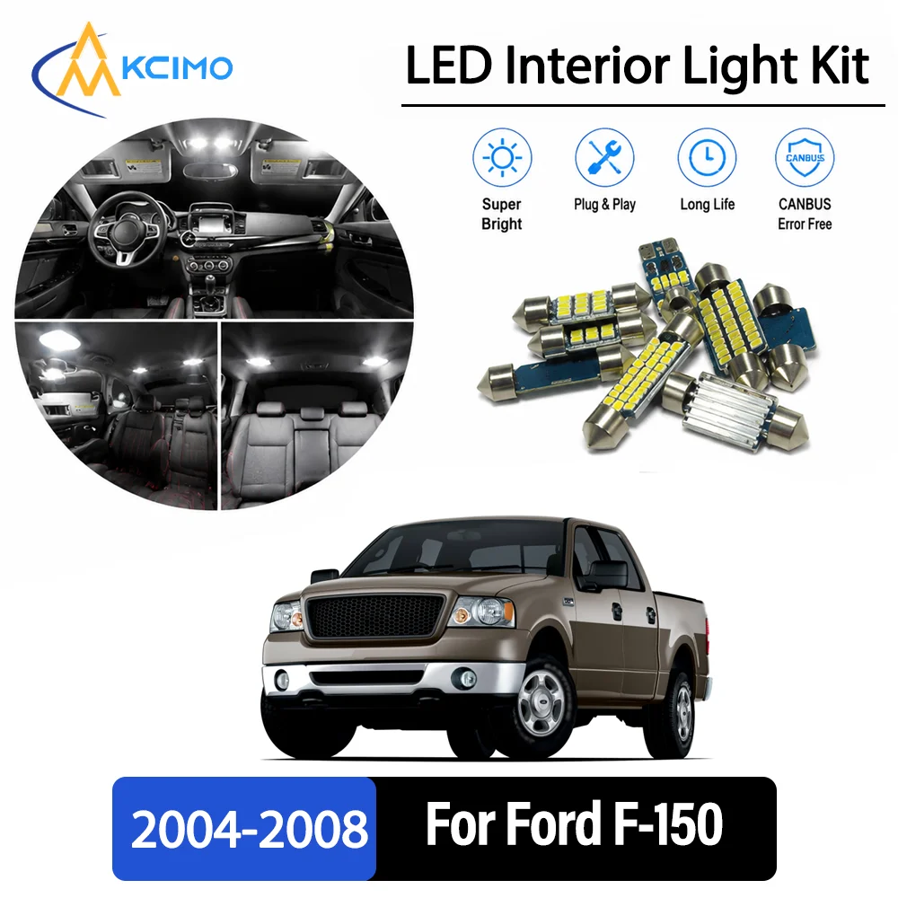 For Ford F-150 2004-2008 2005 2006 Premium No-Wire Continuous Glow Auto Interior LED Bulb Remodel Set Cabin Refit Lamps