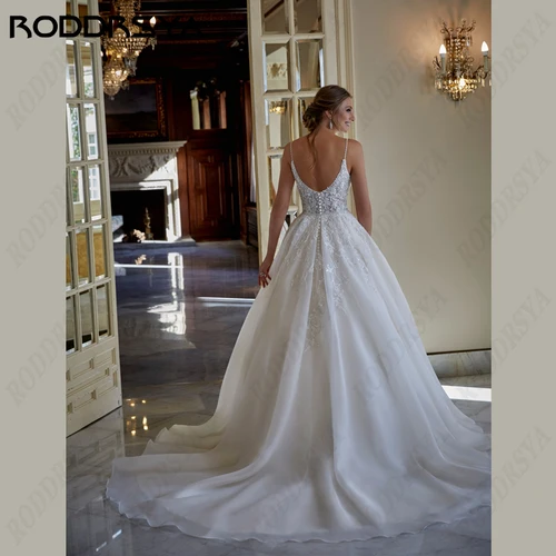Imagen 2 del producto RODDRSYA-vestido De novia De princesa para mujer, vestido Sexy con cuello en V y espalda descubierta, vestido De novia con tirantes finos, apliques De encaje